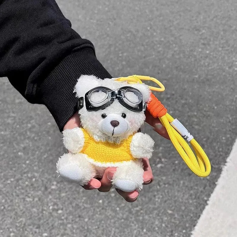 Portachiavi con orsetto piccolo cartone animato Peluche Orso marrone Vestiti Occhiali adorabili Portachiavi con bambola orso Regali NOTA: Gli occhiali non sono inclusi.
