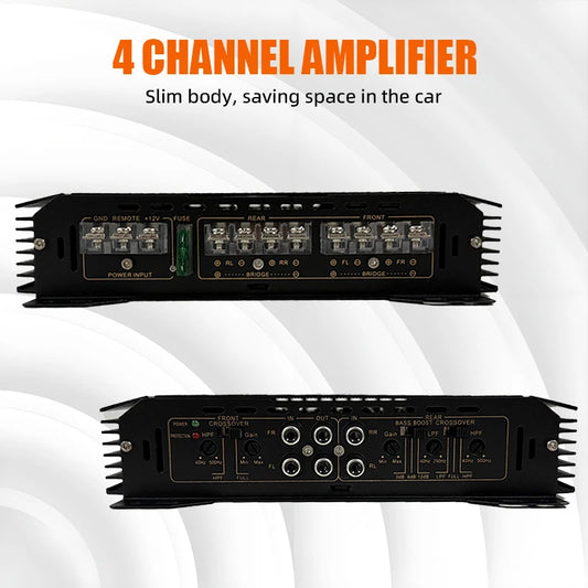 Classe A/B 4 canali 12V Amplificatore di potenza per auto Stereo digitale Surround Subwoofer passivo Lettore audio per altoparlante per auto Max 8000W