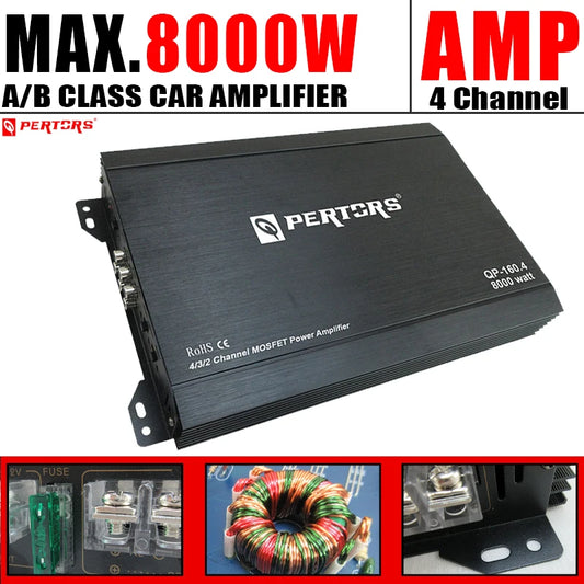 Classe A/B 4 canali 12V Amplificatore di potenza per auto Stereo digitale Surround Subwoofer passivo Lettore audio per altoparlante per auto Max 8000W